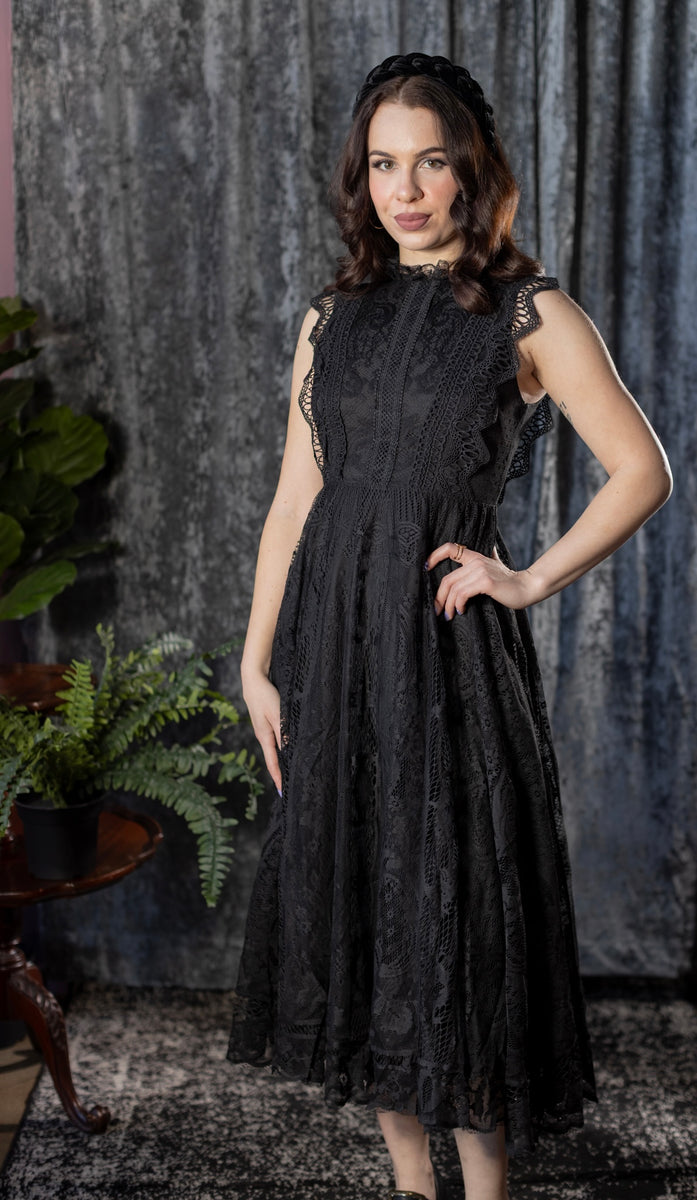 Arabella - Gothic Lace Fit and Flare Dress - READY TO SHIP
