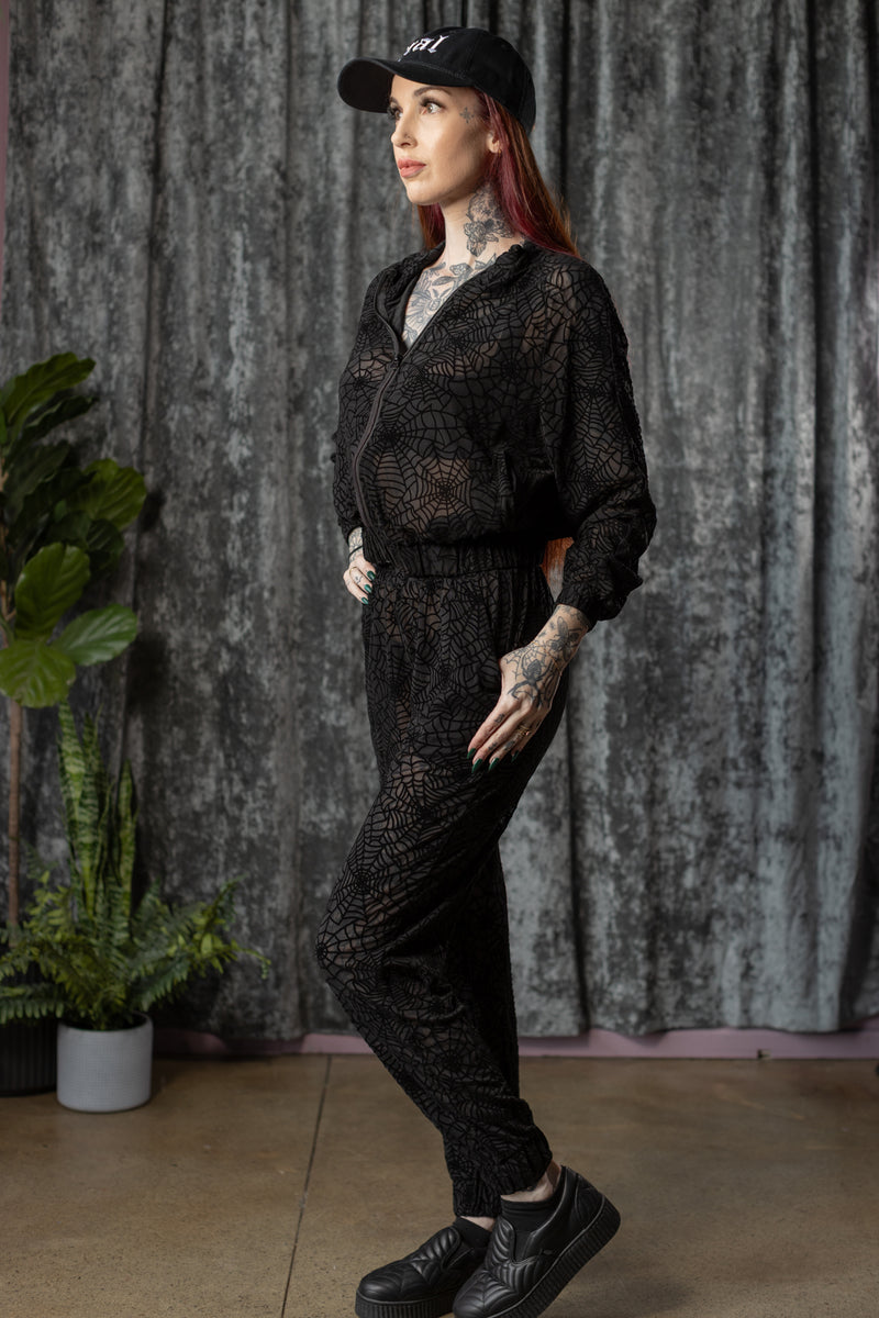 The SINFUL Track Suit Set - WEBS - Sheer Velvet Flocked Web Track