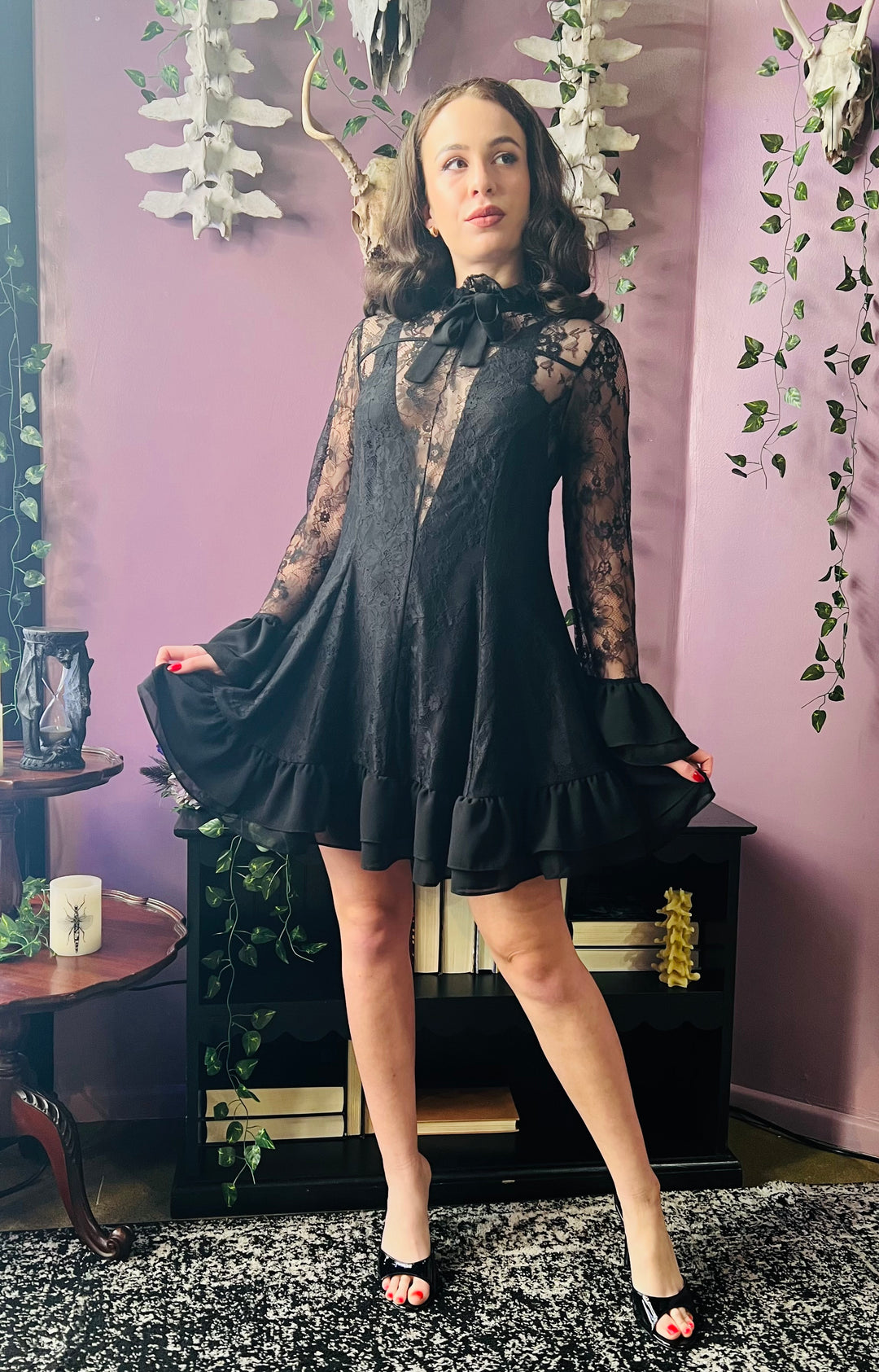 Nightshade - Dark Romantic Floral Mini Babydoll Dress - READY to