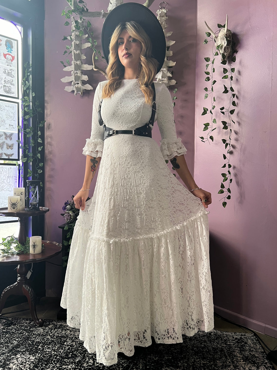 Mina - Ivory Floral Lace Bride of the Vampire Maxi Dress - READY