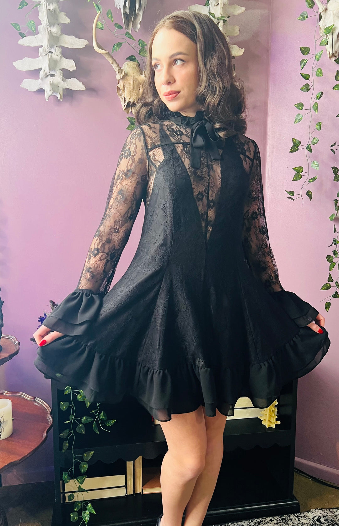 Nightshade - Dark Romantic Floral Mini Babydoll Dress - READY to