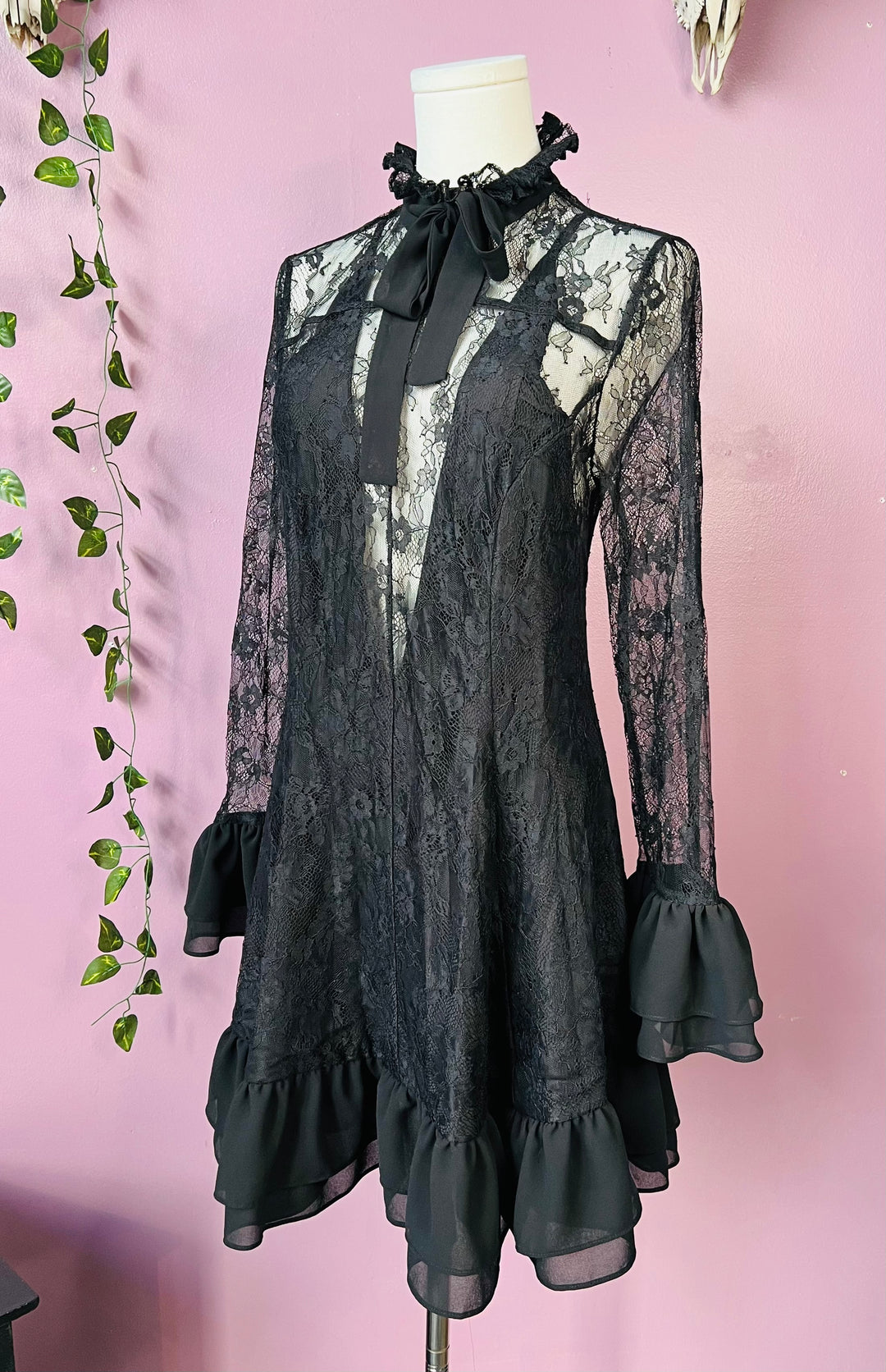 mini witch dress Nightshade - Dark Romantic Floral Mini Babydoll Dress