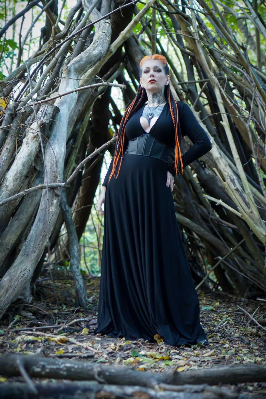 Blair - Jersey Maxi Dress with Vegan Leather Corset Waist - READY