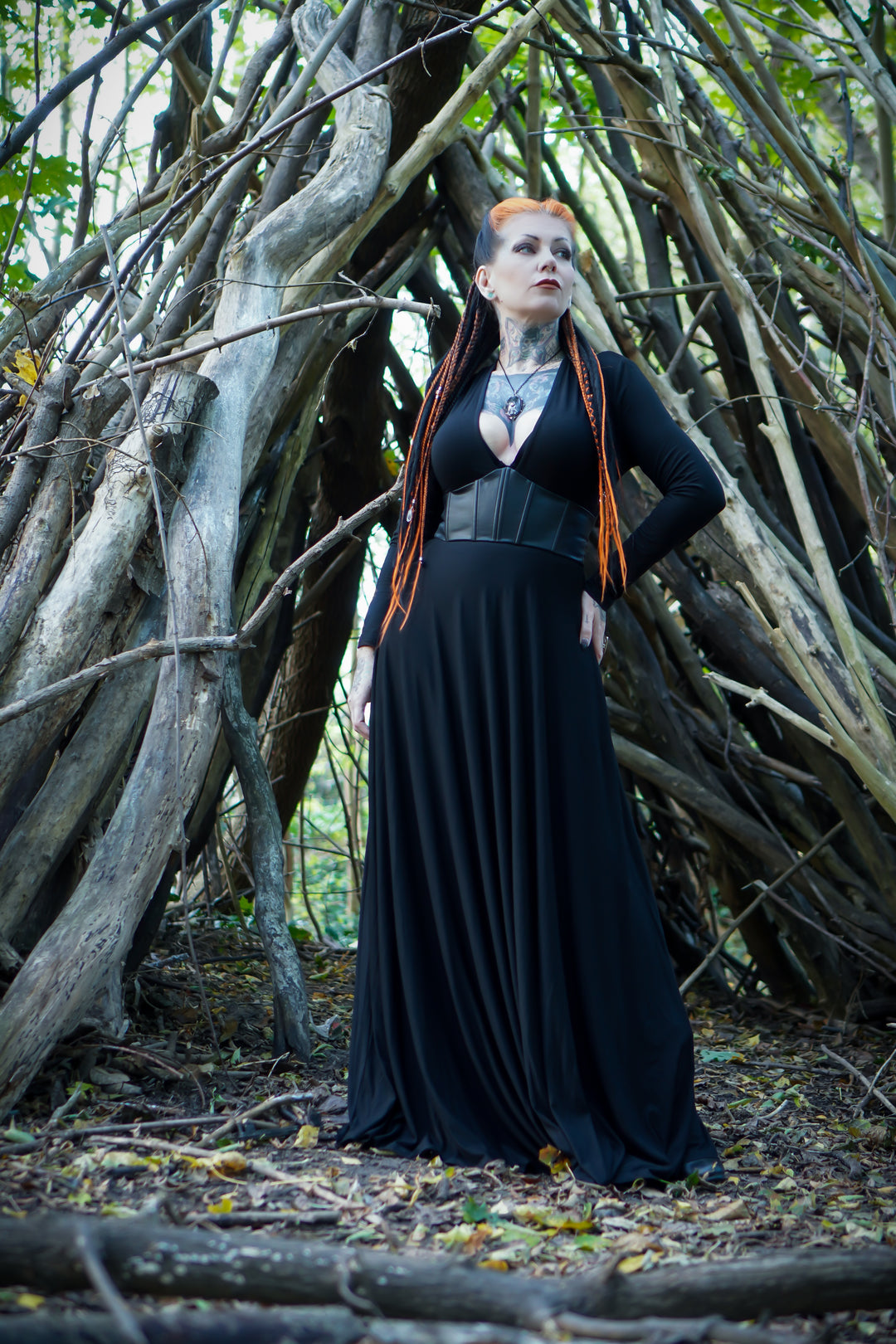 Blair - Jersey Maxi Dress with Vegan Leather Corset Waist - READY