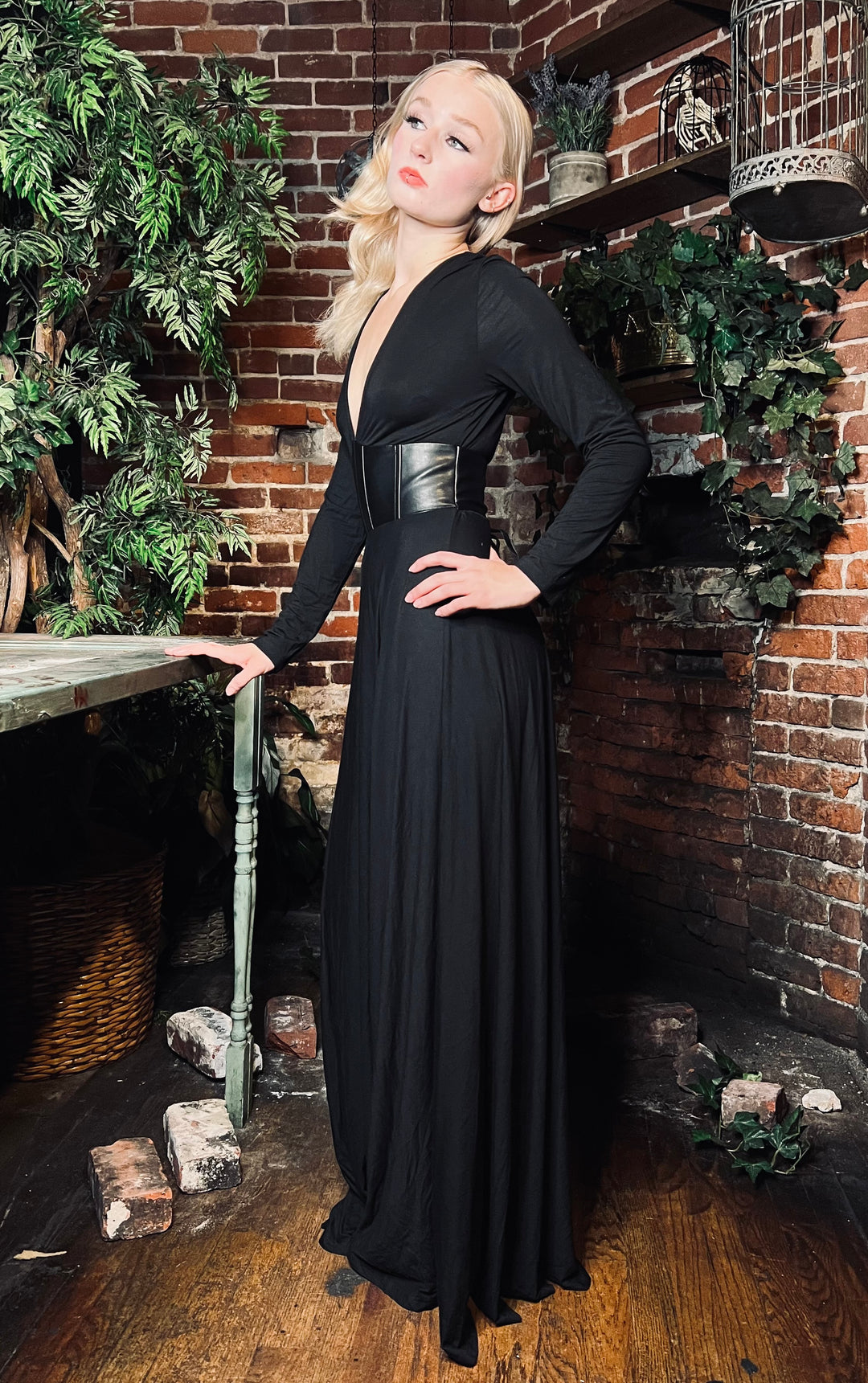 Blair - Jersey Maxi Dress with Vegan Leather Corset Waist - READY