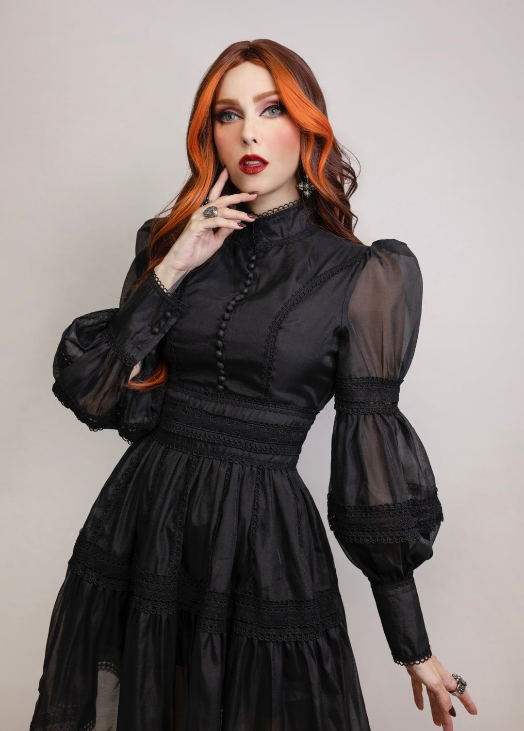 Morgana - Romantic Victorian Inspired Party Dress - BLACK