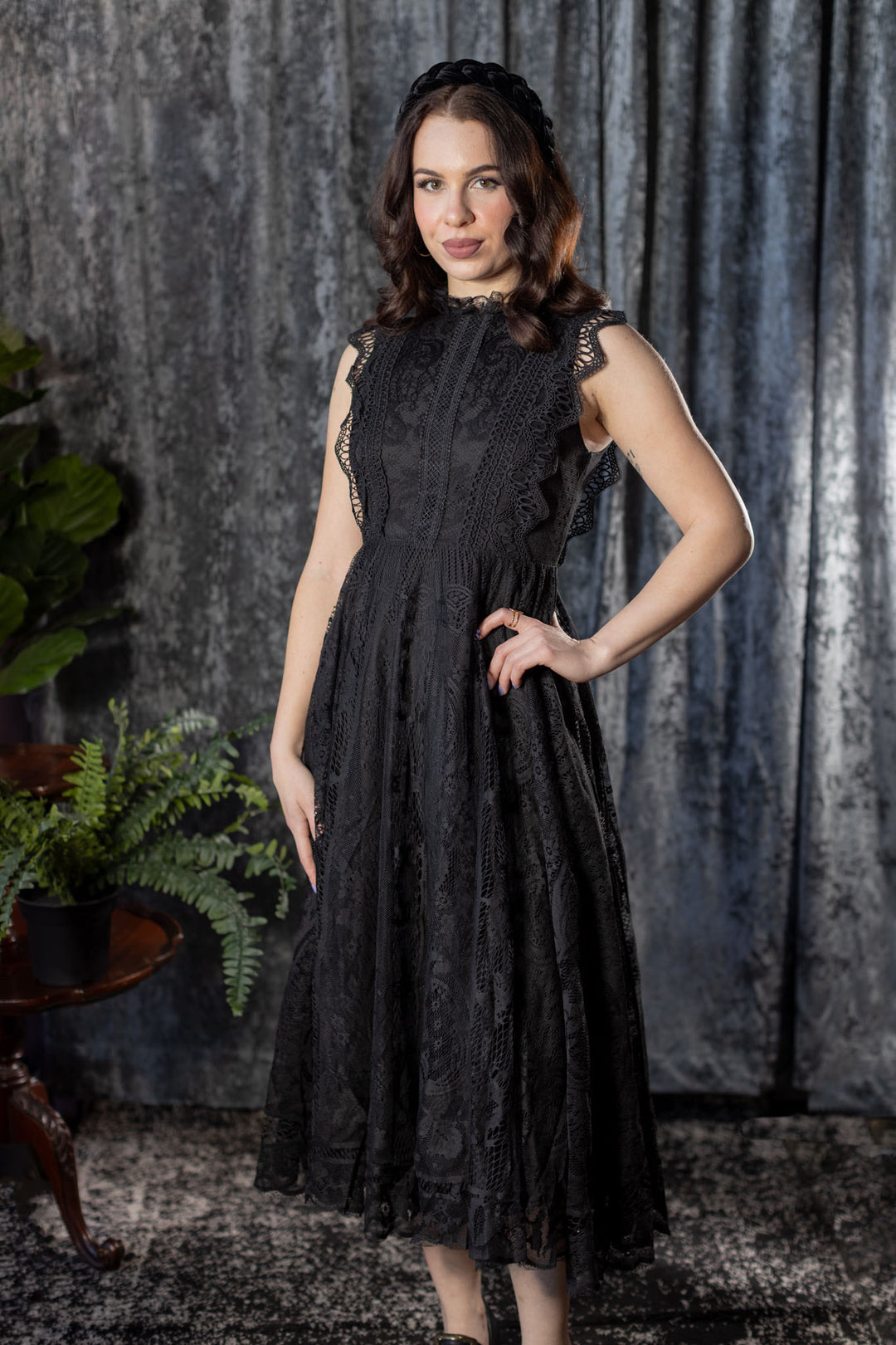 Arabella - Gothic Lace Fit and Flare Dress - READY TO SHIP
