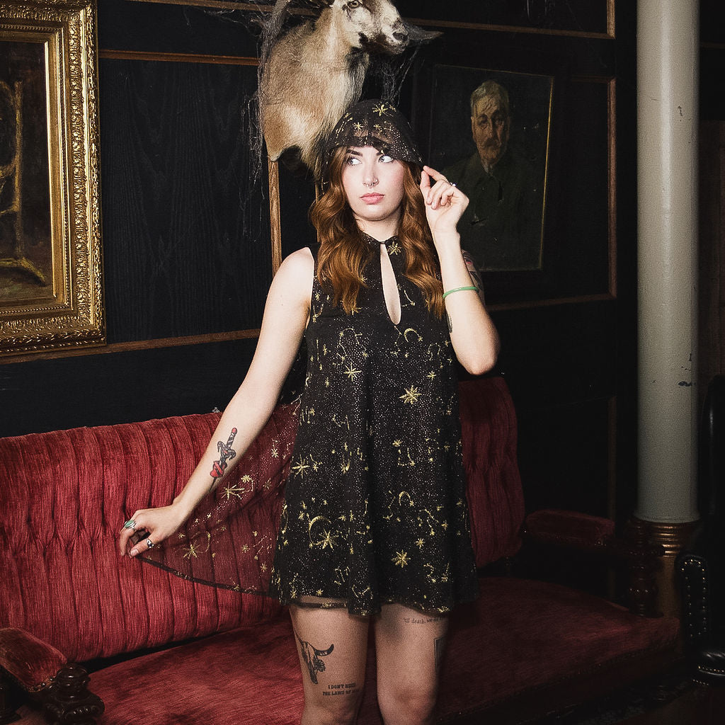 Celeste - Hooded Mini Dress with Capelet  Witchwood Bags