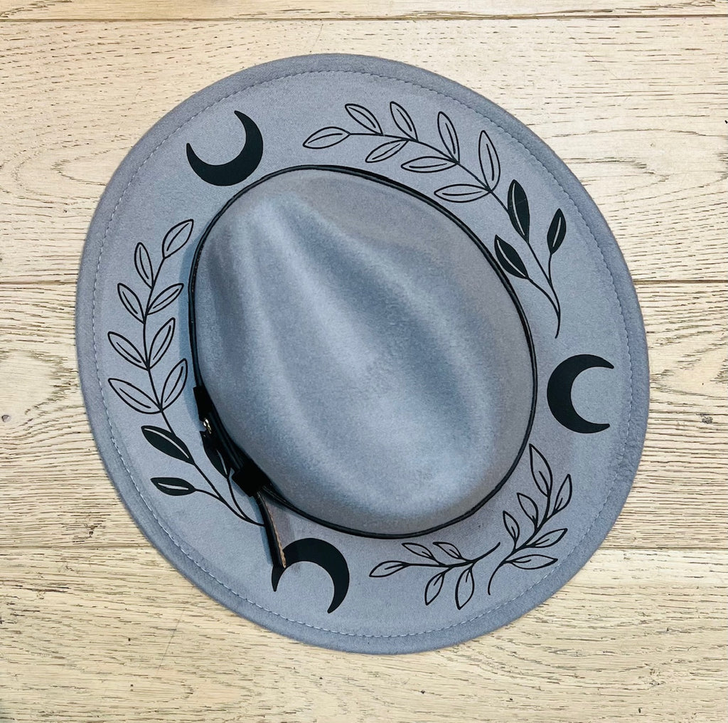 Vegan Felt Wide Brim Hat - Grey - Black Fern Moon  display picture 1