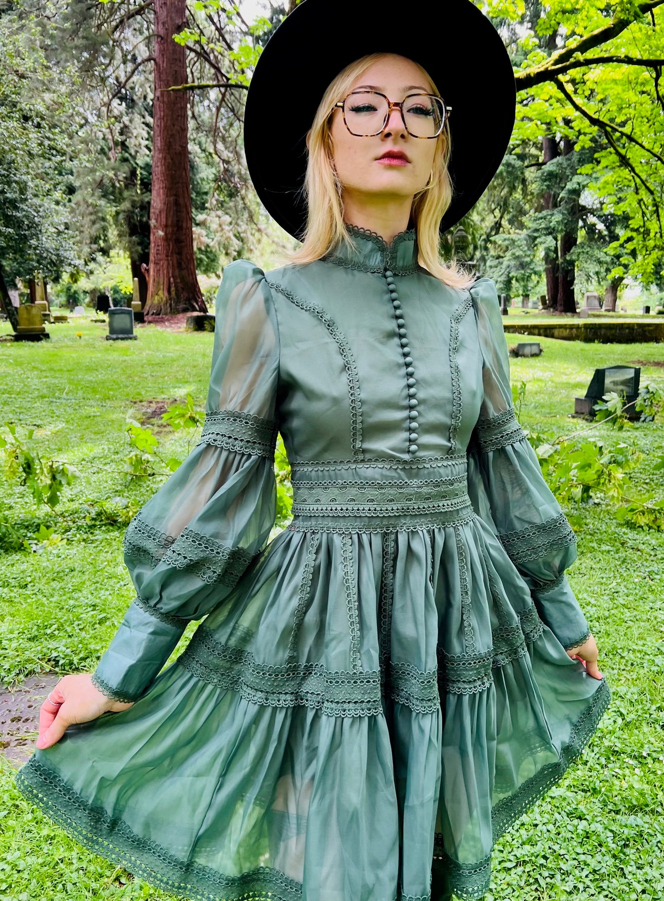Morgana - Romantic Victorian Inspired Party Dress - SAGE - READY to SH Witchwood Bags Morgana - Romantic Victorian Inspired Party Dress - SAGE - READY to SH Witchwood Bags