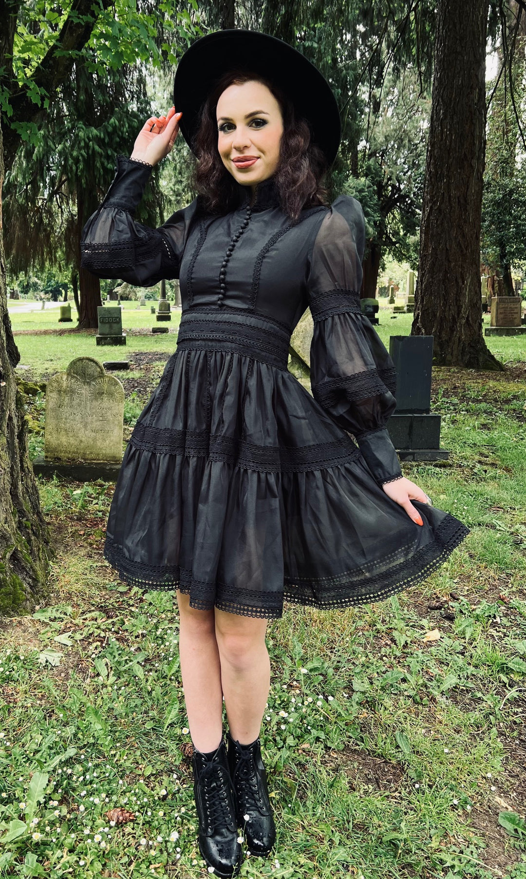 black goth dress with sleeves Black Negative Gothic Spiderweb Patchwork Princess Sleeve Maxi Dress DW1005