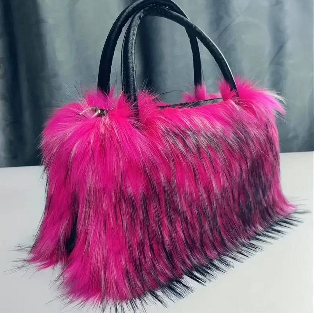 Pink fur purse sale