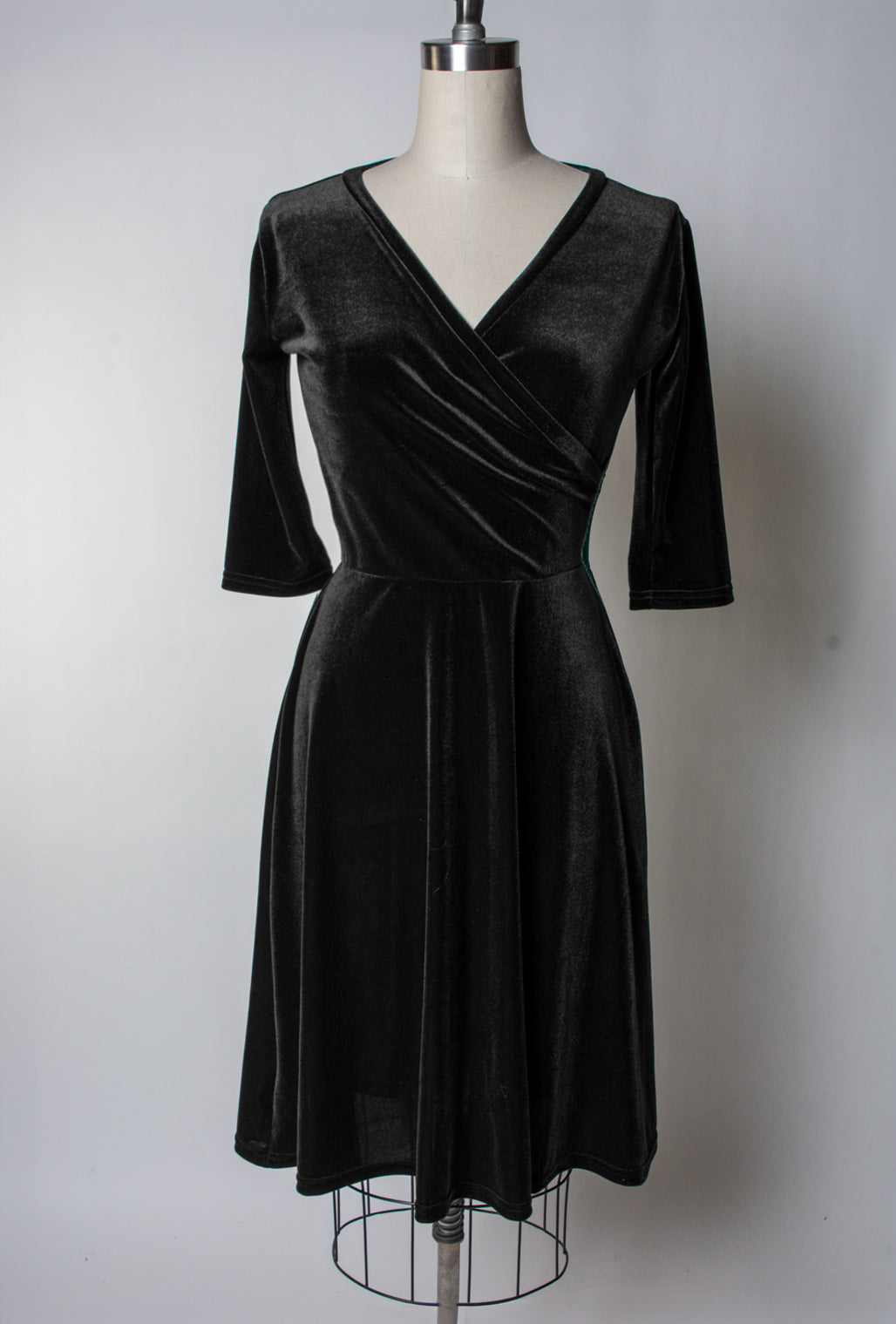 Joanie Knit Dress 3/4 Sleeve - Stretch Velvet, Black Witchwood Bags Joanie Knit Dress 3/4 Sleeve - Stretch Velvet, Black Witchwood Bags