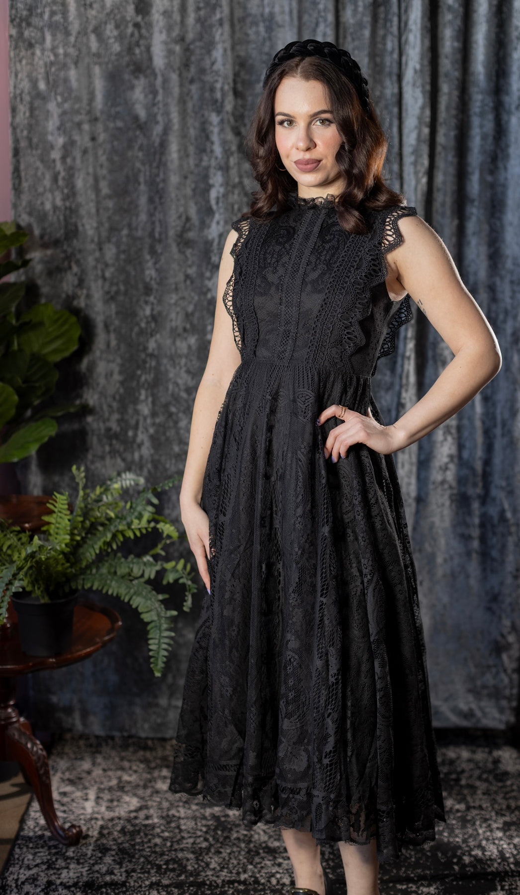 gothic lace dress Black Bell-Sleeve Mini long sleeve Gothic Realm High Low Open