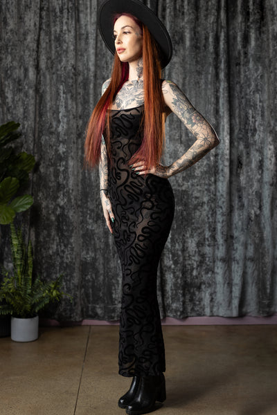 hourglass maxi dress Sheer Hourglass Maxi Dress - Velvet Flocked SNAKES