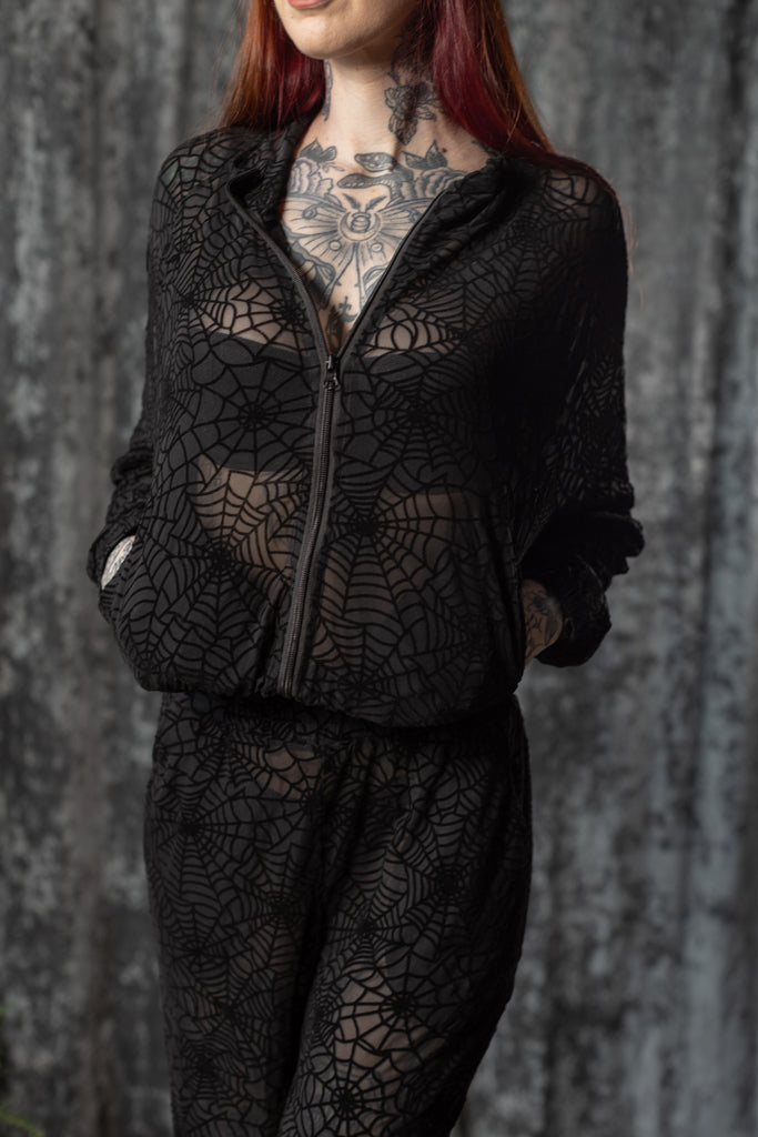 The SINFUL Track Suit Set - WEBS - Sheer Velvet Flocked Web Track