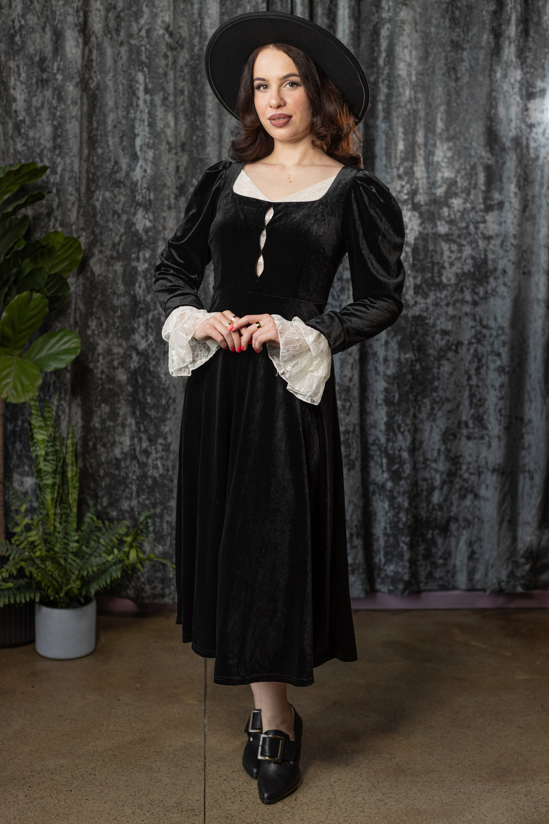 CORA - Velvet mourning midi dress - READY TO SHIP – Witchwood Bags