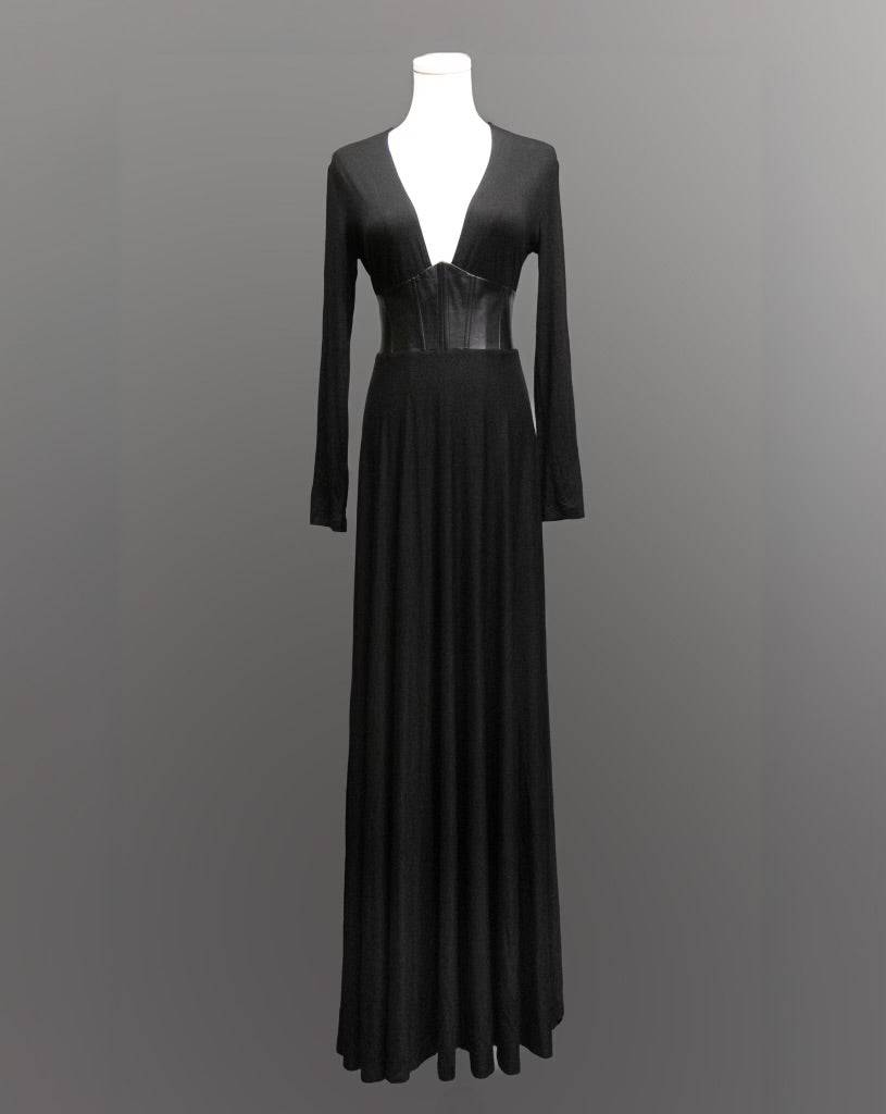 Blair - Jersey Maxi Dress with Vegan Leather Corset Waist
