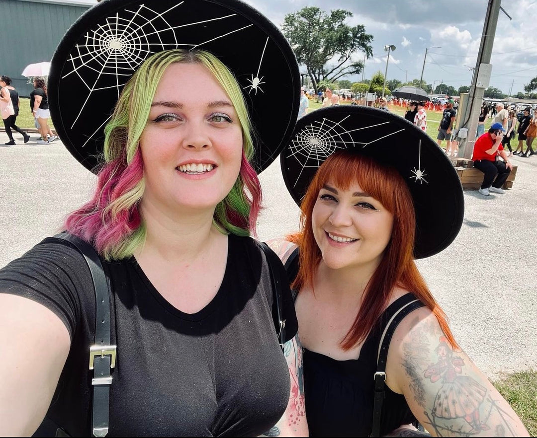 Vegan Felt Hat - XL Brim - Hanging Spider Web – Witchwood Bags display picture 1