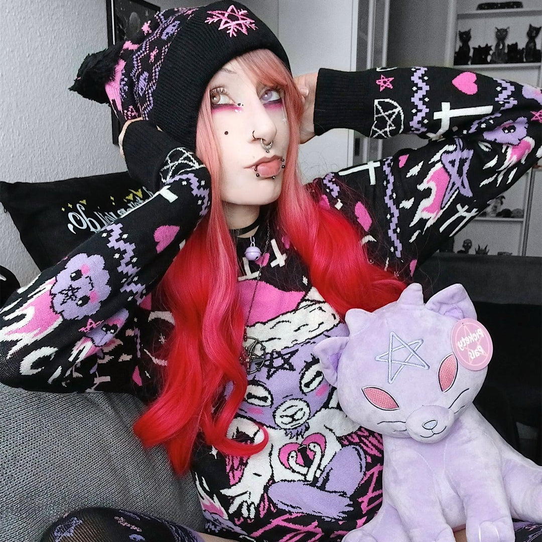 Kawaii Baphomet Knit Christmas Sweater Witchwood Bags