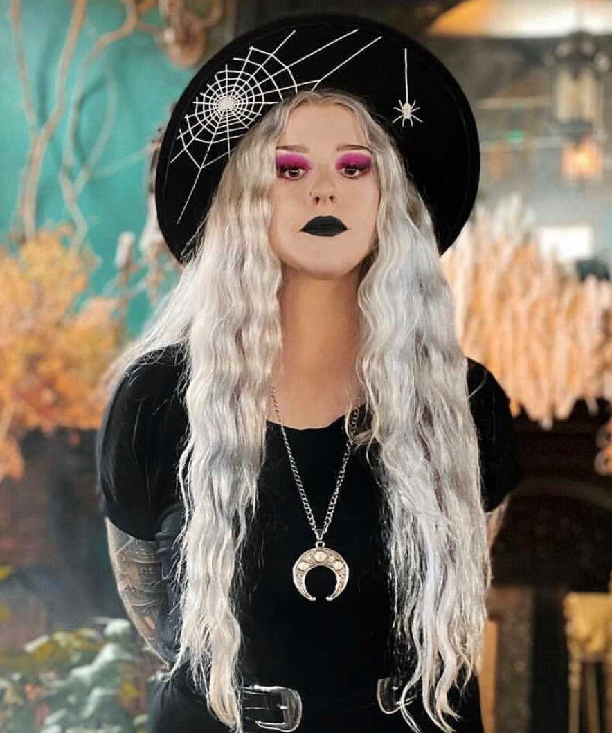 Vegan Felt Hat - XL Brim - Hanging Spider Web – Witchwood Bags