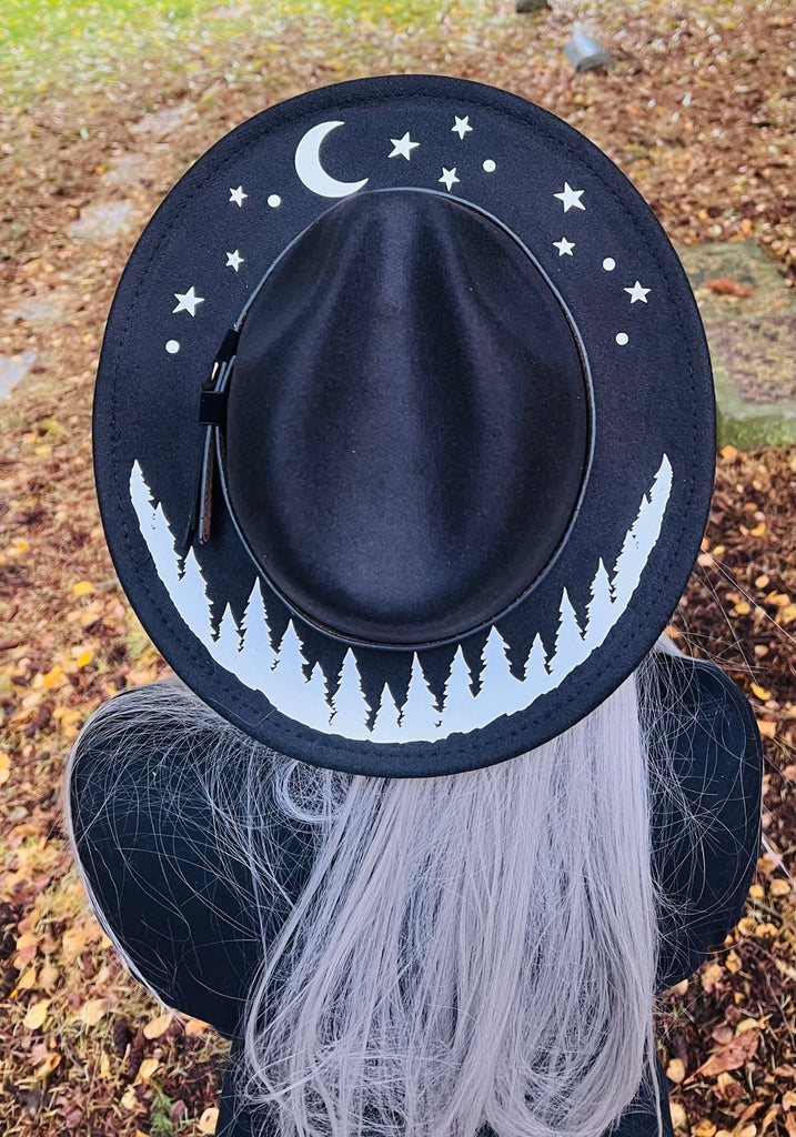 Vegan Felt Wide Brim Hat Forest at night