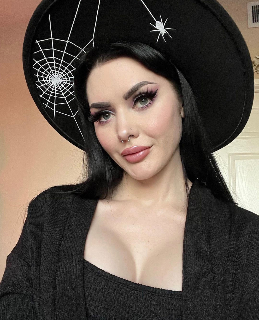 Vegan Felt Hat - XL Brim - Hanging Spider Web – Witchwood Bags