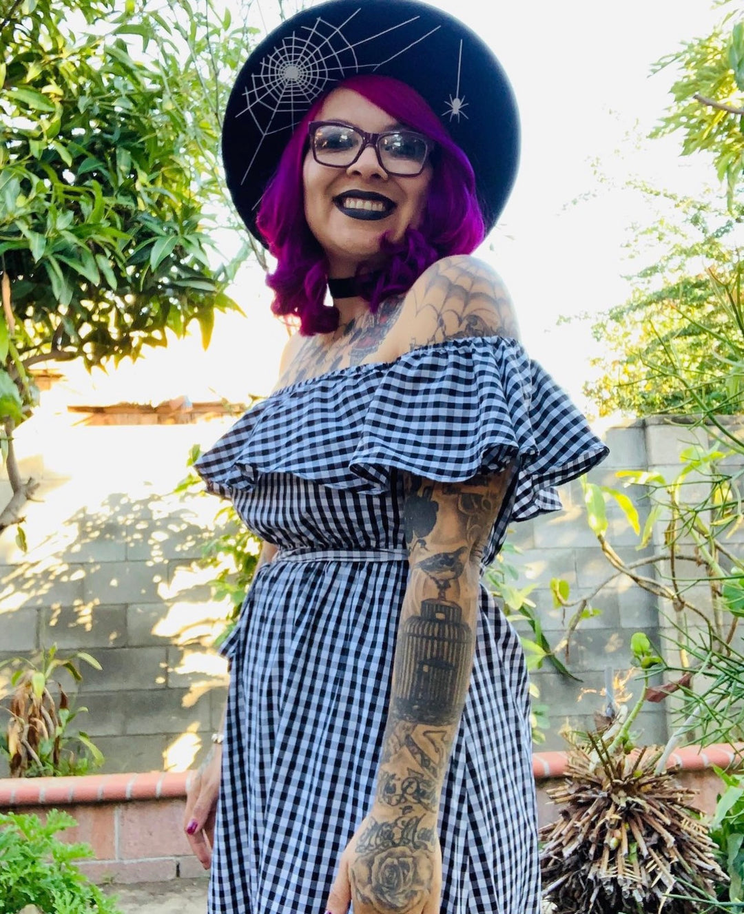 Vegan Felt Hat - XL Brim - Hanging Spider Web – Witchwood Bags display picture 3